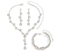 FDEETY Ensemble Bijoux Cascade Cristaux Brillants Collier Boucles D'oreilles Bracelet Parure Élégante Accessoires Femme Mariage Soirée