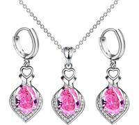 FDEETY Ensemble Bijoux Coeur Cristal Collier Boucles D'oreilles Argent Creuses Zircon Cubique Brillant Parure Femme Élégant