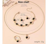 FDEETY Ensemble Bijoux Coeur Cristal Noir Collier Bracelet Bague Boucles D'oreilles Parure Élégante Chaîne Dorée Accessoires Femme