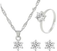 FDEETY Ensemble Bijoux Cristal Brillant Collier Boucles D'oreilles Bague Parure Élégante Accessoires Femme Mariage Fiançailles