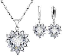 FDEETY Ensemble Bijoux Cœur Cristal Rubis Collier Boucles D'oreilles Argent Femme Élégant Brillant Parure