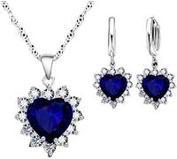 FDEETY Ensemble Bijoux Cœur Cristal Rubis Collier Boucles D'oreilles Argent Femme Élégant Brillant Parure