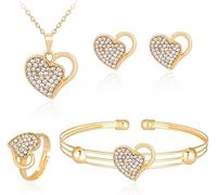 FDEETY Ensemble Bijoux Cœur Cristal Zircon Collier Boucles D'oreilles Bracelet Bague Parure Élégante Brillante Romantique