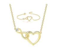 FDEETY Ensemble Bijoux Cœur Infini Collier Bracelet Chaîne Élégant Accessoires Femme Romantique Charme Bijouterie
