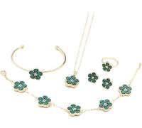 FDEETY Ensemble Bijoux Fleur Motif Collier Bracelet Bague Boucles D'oreilles Accessoires Femme Élégant Charme Décoration