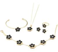 FDEETY Ensemble Bijoux Fleur Motif Collier Bracelet Bague Boucles D'oreilles Accessoires Femme Élégant Charme Décoration