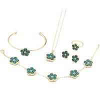 FDEETY Ensemble Bijoux Fleur Motif Collier Bracelet Bague Boucles D'oreilles Accessoires Femme Élégant Charme Décoration