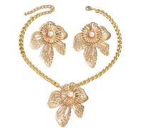 FDEETY Ensemble Bijoux Fleur Orchidée Collier Boucles D'oreilles Pendentif Perle Chaîne Métallique Accessoires Femme Parure Bijouterie