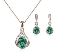 FDEETY Ensemble Bijoux Goutte Cristal Collier Boucles D'oreilles Pendentif Élégant Plaqué Or Rose Accessoires Femme