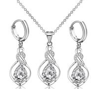FDEETY Ensemble Bijoux Nœud Infini Cristal Zircon Collier Boucles D'oreilles Argent Brillant Élégant Parure Femme