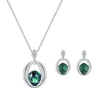 FDEETY Ensemble Bijoux Ovale Cristal Émeraude Collier Boucles D'oreilles Argent Brillant Zircon Parure Élégante