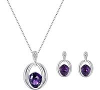 FDEETY Ensemble Bijoux Ovale Cristal Émeraude Collier Boucles D'oreilles Argent Brillant Zircon Parure Élégante