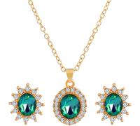 FDEETY Ensemble Bijoux Ovale Cristal Rouge Collier Boucles D'oreilles Soleil Strass Brillant Parure Élégante Femme