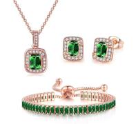 FDEETY Ensemble Bijoux Rectangle Cristal Bleu Collier Bracelet Boucles D'oreilles Pavé Zircon Parure Femme Ajustable