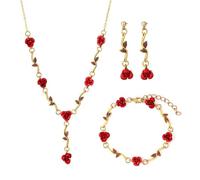 FDEETY Ensemble Bijoux Roses Élégantes Collier Bracelet Boucles D'oreilles Parure Femme Chaîne Florale Accessoires Romantiques
