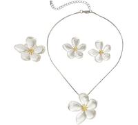 FDEETY Ensemble de Bijoux Fleur pour Femme Fille Acier Inoxydable Plaqué Or 18K Collier de Fleurs Bagues Boucles D'Oreilles Pendantes Ensemble Accessoires pour Fête Bal Festival
