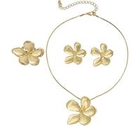 FDEETY Ensemble de Bijoux Fleur pour Femme Fille Acier Inoxydable Plaqué Or 18K Collier de Fleurs Bagues Boucles D'Oreilles Pendantes Ensemble Accessoires pour Fête Bal Festival