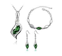 FDEETY Femme Parure de Bijoux Plaqué Or 18K Angel's Tears Pandent Collier Boucles d'Oreilles Bracelet Cadeau de Noël pour Femmes Filles, Vert