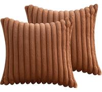FDEETY Lot de 2 Housses de Coussin en Peluche en Fausse Fourrure Décorative Douce à Rayures moelleuses pour Coussin de Chambre à Coucher de canapé 45 x 45 cm Marron