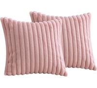 FDEETY Lot de 2 Housses de Coussin en Peluche en Fausse Fourrure Décorative Douce à Rayures moelleuses pour Coussin de Chambre à Coucher de canapé 45 x 45 cm Rose