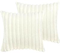 FDEETY Lot de 2 Housses de Coussin en Peluche en Fausse Fourrure Décorative Douce à Rayures moelleuses pour Coussin de Chambre à Coucher de canapé 45 x 45 cm Blanc