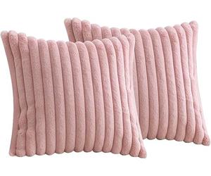FDEETY Lot de 2 Housses de Coussin en Peluche en Fausse Fourrure Décorative Douce à Rayures moelleuses pour Coussin de Chambre à Coucher de canapé 45 x 45 cm Rose