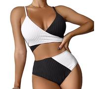 FDEETY Maillot de Bain Femme 2 Pieces Cupshe Bikini Set Push up Asymétrique Côtelé Triangle Wrap Swimsuit Gainant Sculptant Taille Haute Beachwear Plage
