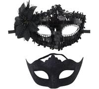 FDEETY Masque Vénitien Noir Paillettes Fleur Latérale Strass Loup Élégant Costume Carnaval Soirée Mystérieux Accessoire Déguisement