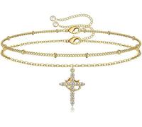 FDEETY Or 18K Mini Bracelet Croix Chaîne en Acier Inoxydable Cuivre Avec Zirconium Respectueux de l'Environnement Cuivre Micro Zirconia Bracelet Croix Cadeau Recommandé Très Low Profile