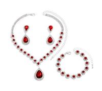 FDEETY Parure Bijoux Femme Élégantes Glamour Bijoux Parure Mariée Mariage Bijoux Parure Pendentif Collier et Bracelets Boucles d'Oreilles con Strass Parure Bijoux Cadeau(Rouge)