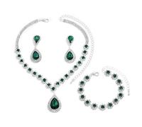 FDEETY Parure Bijoux Femme Élégantes Glamour Mariage Pendentif Collier Bracelets Boucles d'Oreilles Con Strass Cadeau(Vert)