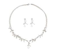 FDEETY Parure Bijoux Femme Feuille Floral Collier Boucles D'oreilles Perle Cristal Brillant Élégant Mariage Cérémonie Argent