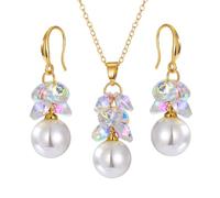 FDEETY Parure Bijoux Femme Fleur Cristal Perle Collier Boucles D'oreilles Ensemble Élégant Accessoires Mariage Soirée