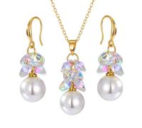 FDEETY Parure Bijoux Femme Fleur Cristal Perle Collier Boucles D'oreilles Ensemble Élégant Accessoires Mariage Soirée