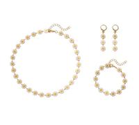 FDEETY Parure Bijoux Femme Fleurs Bijoux Tournesol Plaqué Or en Boucles d'Oreilles Collier Bracelet Style Bohème Acances Cadeau de Bijoux