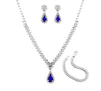 FDEETY Parure Bijoux Femme Goutte Cristal Brillante Collier Boucles D'oreilles Bracelet Ensemble Élégant Strass Accessoires Mariage Cérémonie