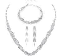 FDEETY Parure Bijoux Femme Mariage Cristal Mariée Collier Boucle d'oreille et Bracelet Ensemble Mariage Fiançailles Mariée Demoiselle D'honneur (Argent-1)