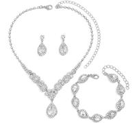 FDEETY Parure Bijoux Femme Mariage Cristal Mariée Collier Boucle d'oreille et Bracelet Ensemble Mariage Fiançailles Mariée Demoiselle D'honneur (Argent)