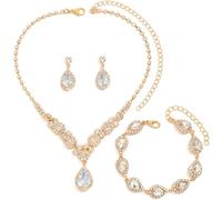 FDEETY Parure Bijoux Femme Mariage Cristal Mariée Collier Boucle d'oreille et Bracelet Ensemble Mariage Fiançailles Mariée Demoiselle D'honneur (Or)