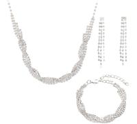 FDEETY Parure Bijoux Femme Torsadé Cristal Brillant Collier Boucles D'oreilles Bracelet Ensemble Strass Élégant Mariage Cérémonie