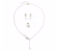 FDEETY Parure Bijoux Feuille Élégante Collier Boucles D'oreilles Bague Ensemble Perle Naturelle Chaîne Ajustable Accessoire Femme
