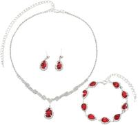 FDEETY Parure Bijoux Goutte Cristal Brillant Collier Boucles Bracelet Argenté Strass Élégant Ensemble Luxueux