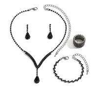 FDEETY Parure Bijoux Goutte Cristal Collier Boucles D'oreilles Bracelet Bague Extensible Strass Brillants Ensemble Accessoires Femme