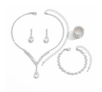 FDEETY Parure Bijoux Goutte Cristal Collier Boucles D'oreilles Bracelet Bague Extensible Strass Brillants Ensemble Accessoires Femme