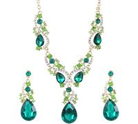 FDEETY Parure Bijoux Goutte Cristal Collier Boucles D'oreilles Ensemble Strass Brillant Bijouterie Femme Accessoire