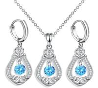 FDEETY Parure Bijoux Goutte Eau Cristal Zircon Collier Boucles D'oreilles Argent Ensemble Élégant Brillant