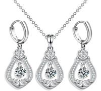 FDEETY Parure Bijoux Goutte Eau Cristal Zircon Collier Boucles D'oreilles Argent Ensemble Élégant Brillant