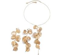 FDEETY Parure Bijoux Pétales Cascade Collier Boucles D'oreilles Ensemble Pendentif Floral Chaîne Fine Accessoires Femme