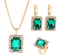 FDEETY Parure Bijoux Rectangulaire Cristal Zircon Collier Boucles D'oreilles Bague Ensemble Élégant Luxueux Brillant Strass Plaqué Or