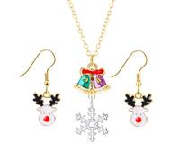 FDEETY Parure Bijoux Renne Flocon Collier Boucles D'oreilles Pendentif Cristal Chaîne Dorée Accessoires Femme